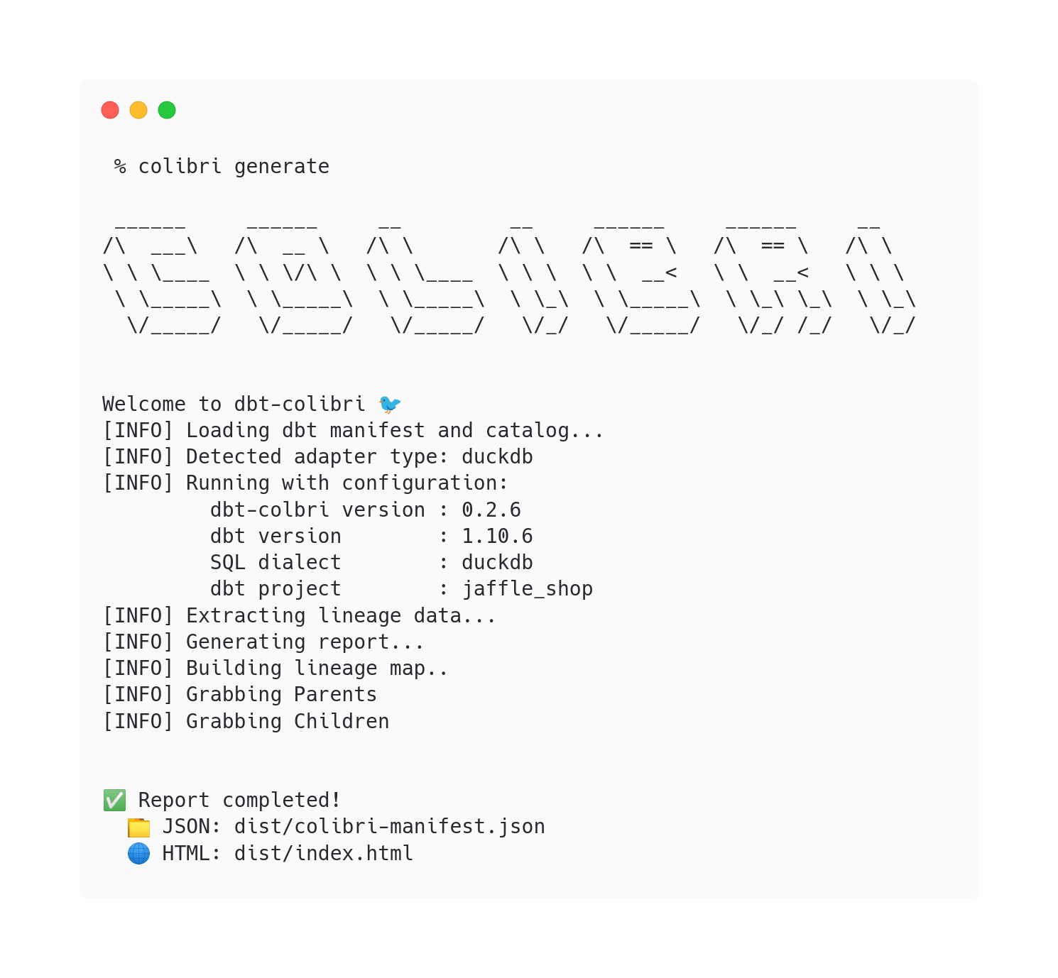 Colibri Output